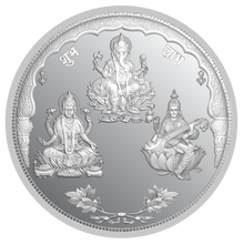 Load image into Gallery viewer, 3D Lakshmi Ganesh Saraswati Ji 999 Silver Coin